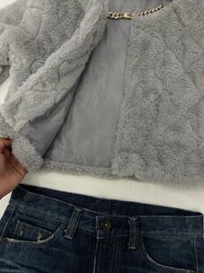 Brand New Without Tag Crop Grey Fur Jacket