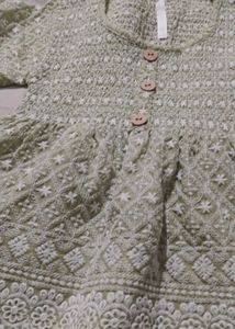 Green Embroidered Smocked Dress