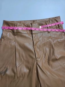 Stylish Tan Faux Leather Pants Size 30
