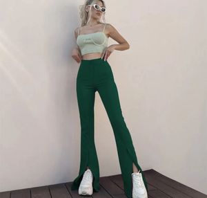 Green Trouser Straight Fit Pants With Slit Cut End