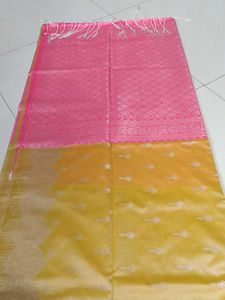 Elegant light yellow pink saree...