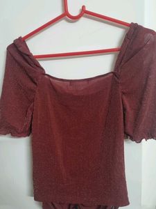 Burgundy Ruched Sparkle Top