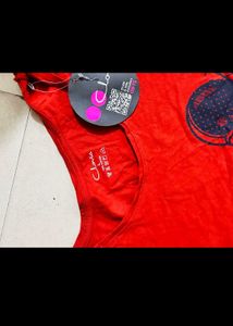 Clovia Red Astronaut Graphic T-Shirt Dress