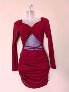 Red Long Sleeve Mini Dress - Cutout