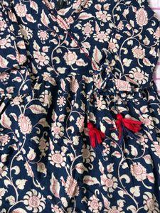 Floral Print Navy Blue Kurta