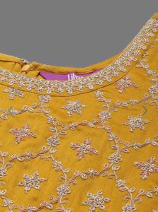 Embroidered Mustard Silk Blend Kurta Set