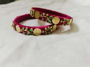 Silk Thread Bangles - Pink &amp; Gold