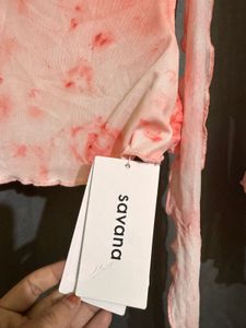 Chic Sheer Pink Floral Flared Sleeve Top