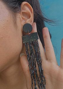 Black Beaded Fringe Earrings