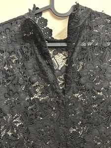 Black lace mesh party dress with slits