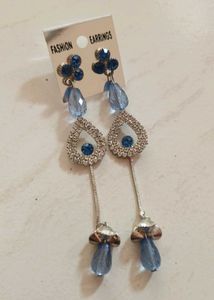 Blue Dangle Earrings with Rhinestones