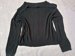 Dark Green Knit Sweater with Peter Pan Collar