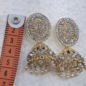 New Party Wear White Stone Jhumkhas