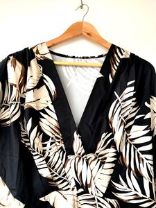 Tropical Printed Deep V Neck Plus Size Dress Women