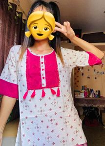 Cute Pink &amp; White Kurta
