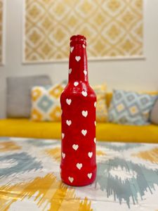 Red Heart Handpainted Glass Bottle Vase