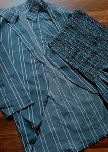 Striped Shirt and Smocked Skirt Set
