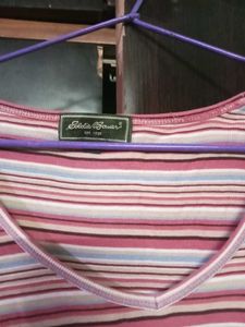 Pink Striped V-Neck Long Sleeve Top