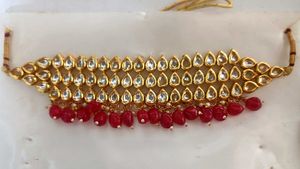 Kundan And Red Beads Dangling Choker