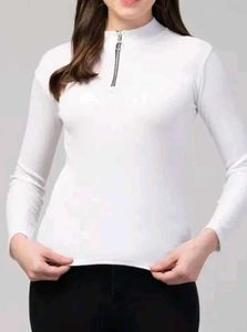 White Zipper Mock Neck Top