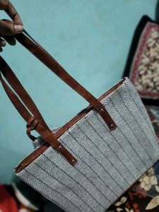 Stylish Grey Striped Tote Bag