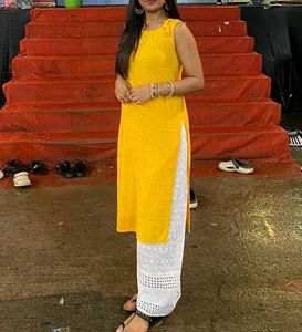 Yellow chikan embroidery Kurta!! Fixed price!!