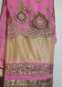 Pink and Golden Two Colour Saree For Festive wear