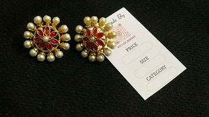 Pearl &amp; Red Flower Stud Earrings