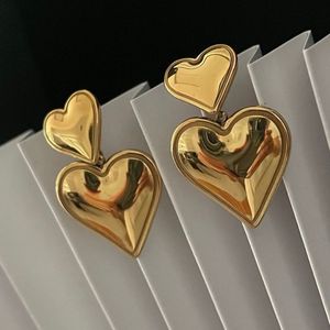 Gold Heart Drop Earrings Anti-tarnish