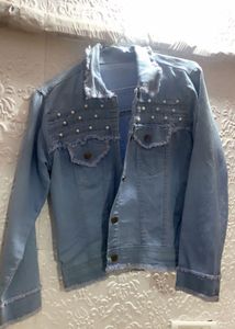 Denim Jacket with Pearl Details