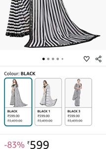 Black &amp; White Striped  Sequined Border Saree