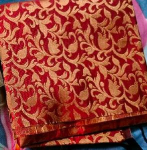 Elegant Red & Gold Banarasi Blouse  Fabric