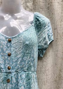 Aqua Floral Button-Down Dress