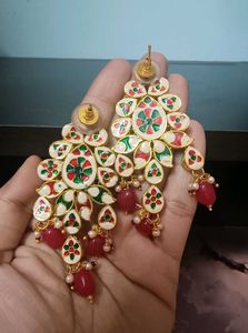 Kundan Earrings, Maang Tika And Ring Combo