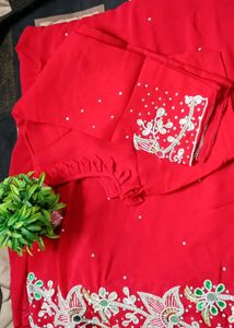 Elegant Red Embroidered Saree ...