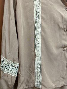 Lace Trim Button-Down Top