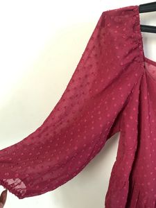 Only Burgundy Swiss Dot Button-Down Top