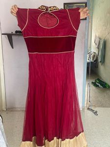 Maroon Embroidered Maxi Dress