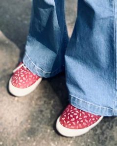 Red Floral Print Canvas Slip-On Sneakers