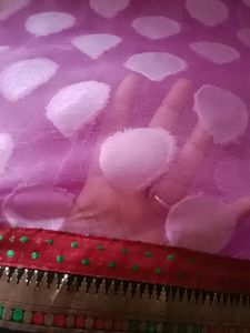 Cotton Net Saree Pink Colour With Blouse