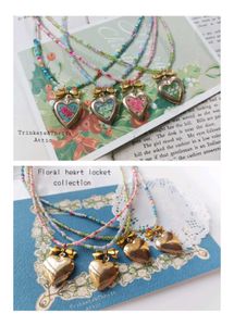 Hand painted Beaded Heart Locket Necklace