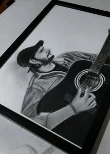 Framed Guitarist Graphite Drawing