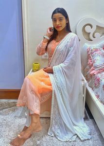 Peach Georgette Mirror Kurti
