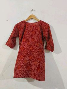 Maroon Printed Short Kurti