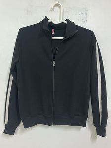 Black Track Jacket with White Stripes