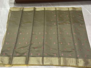 Olive Green Embroidered Saree- New