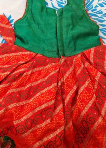 Beautiful Red And Green Baby Girl Pattu Frock