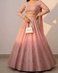 ✨ Elegant Peach Pink Heavy Embroidered Lehenga – F