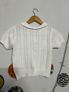 Cute White Knit Polo Top
