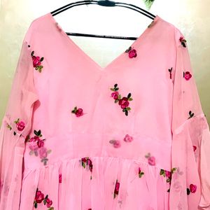 Flower Embroidery Light Pink Dress